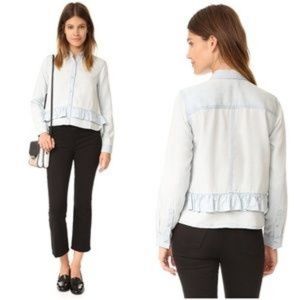 CLUB MONACO Denim Ruffle Trim Shirt